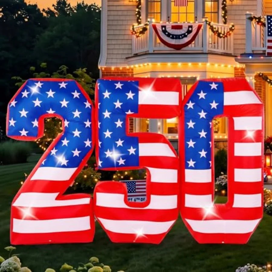 8.5 FT 250th Anniversary Inflatable 4th of July Outdoor Decoration with Built-in LED Lights, Patriotic American Flag Blow up Me