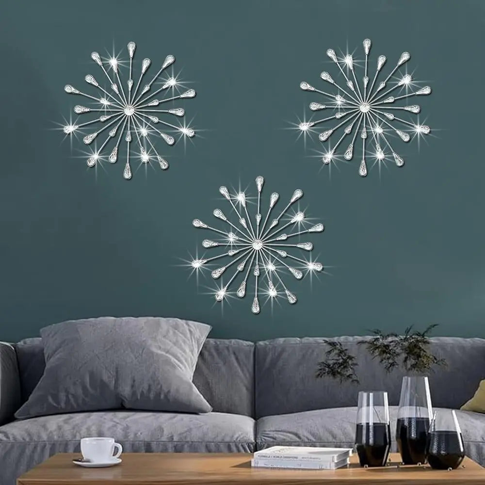 Crystal Home Décor Rhinestone Sun Star Wall Hanging Diamond Accents 18x18. 3 Set Metal Jeweled Wall Art Bling