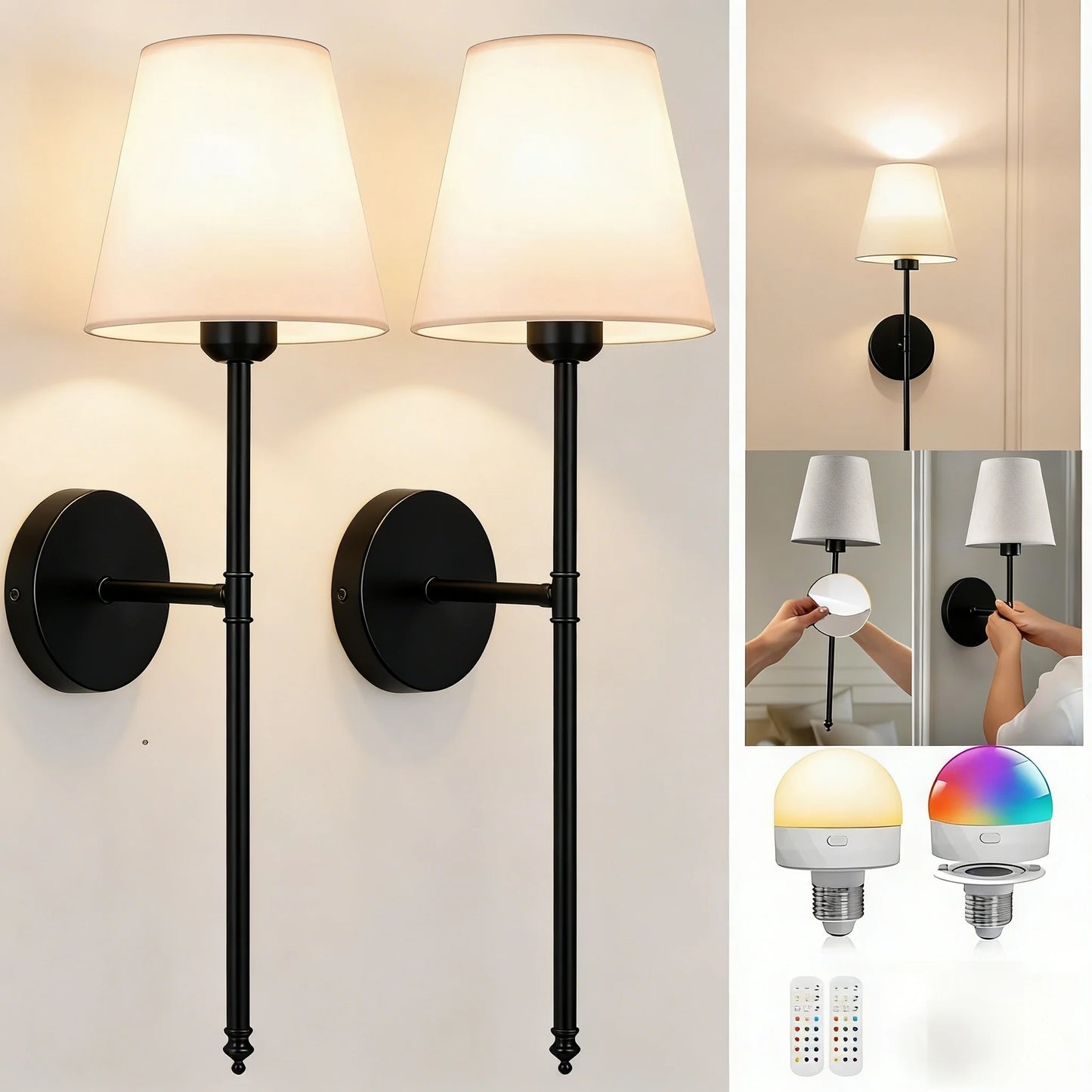 Cordless LED Wall Sconces – Battery‑Powered, Adhesive‑Mounted Wall Lights for Easy No‑Drill Installation