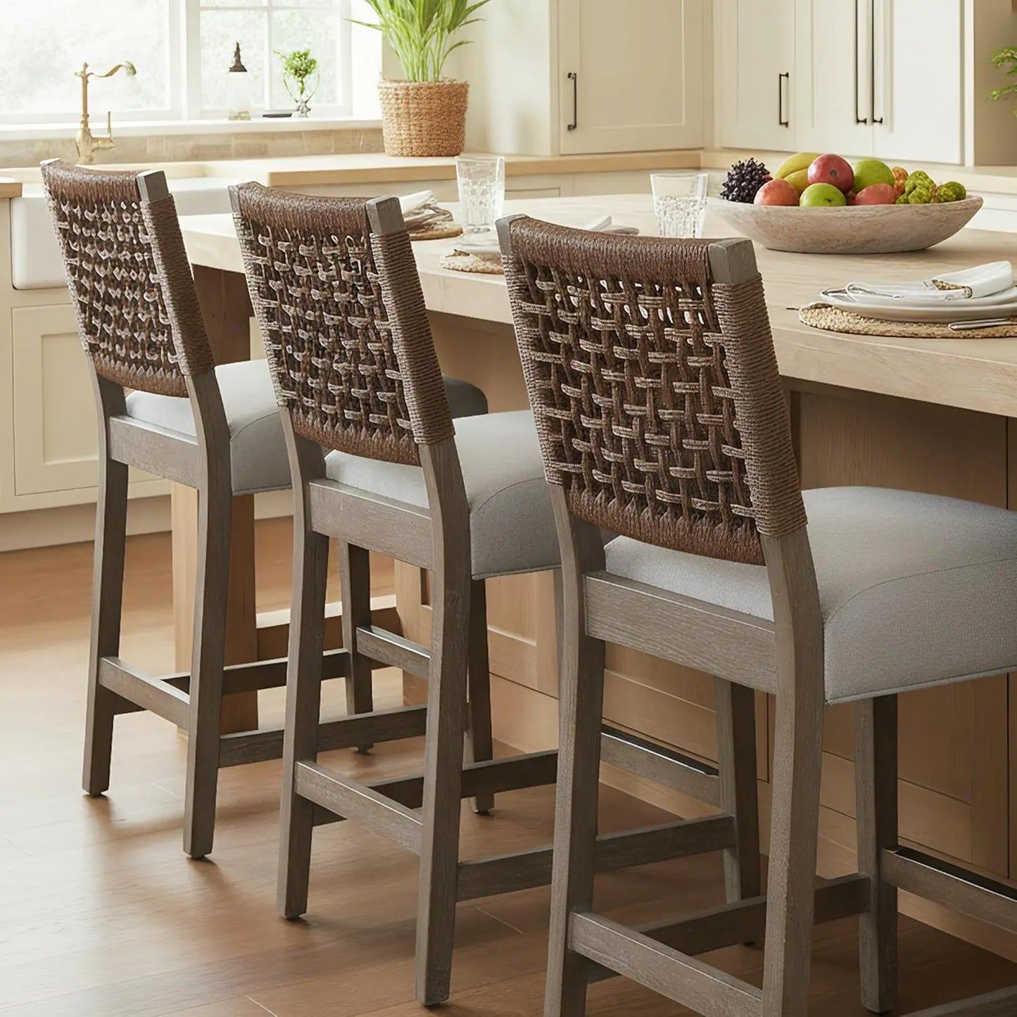 27" Counter Height Bar Stools, Set of 2 – Modern Upholstered Kitchen Island Chairs