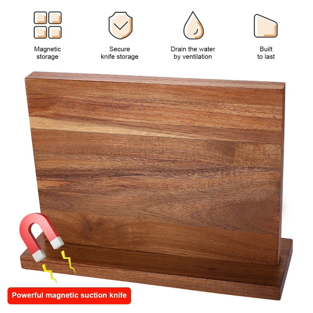 Magnetic Knife Block Double-Sided Wooden Knife Holder Universal Knife Stand for Kitchen Counter Multifunctional Storage