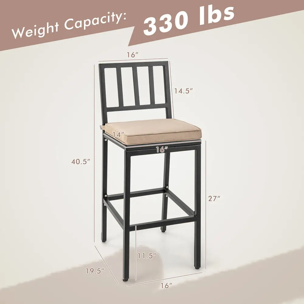 Outdoor Metal Bar Stools (Set of 4) – 30" Counter‑Height Chairs with Beige Cushions