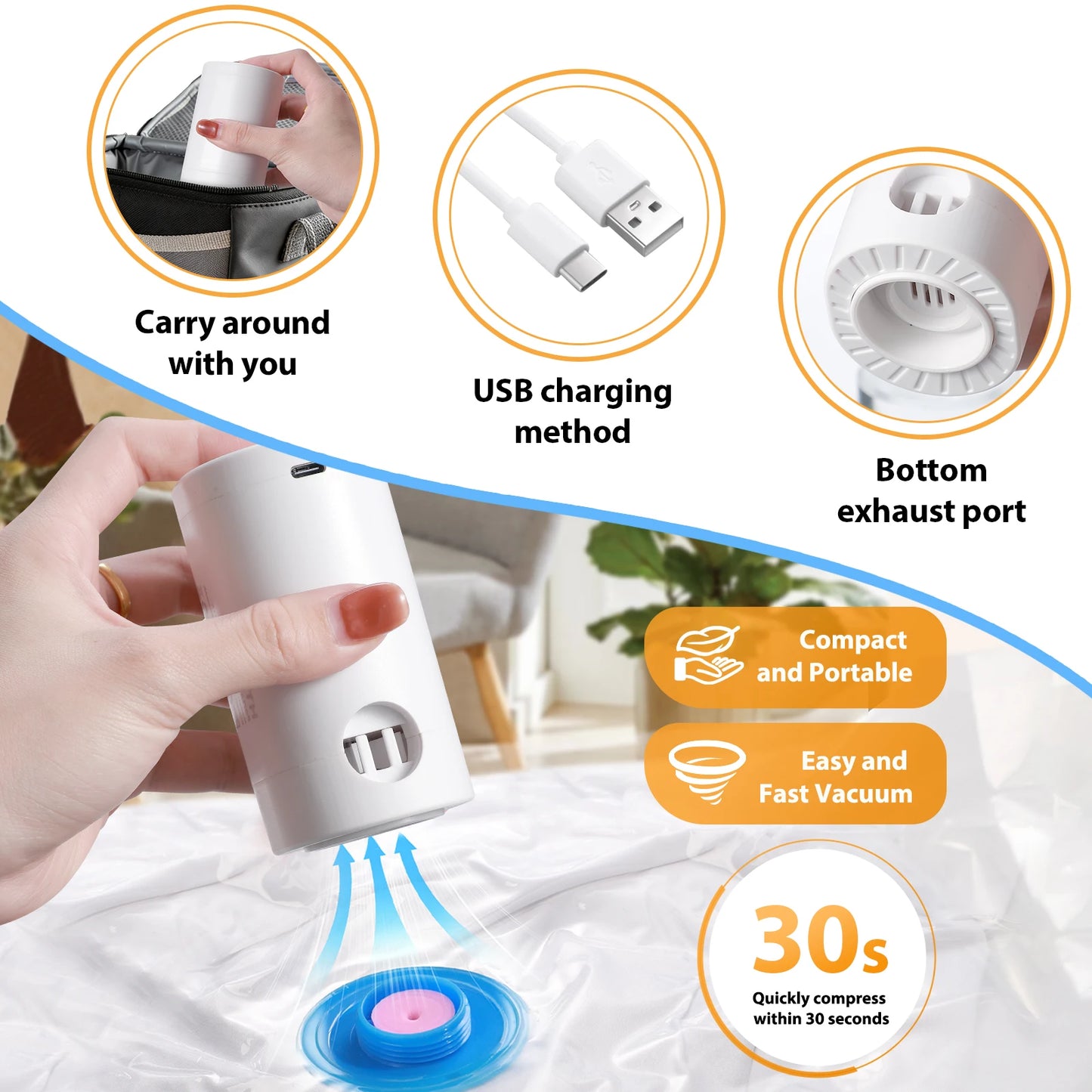 Space‑Saver Vacuum Storage Bags – Wireless Rechargeable Pump for Clothes, Bedding & Travel