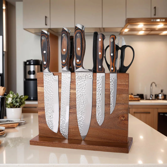 Magnetic Knife Block Double-Sided Wooden Knife Holder Universal Knife Stand for Kitchen Counter Multifunctional Storage