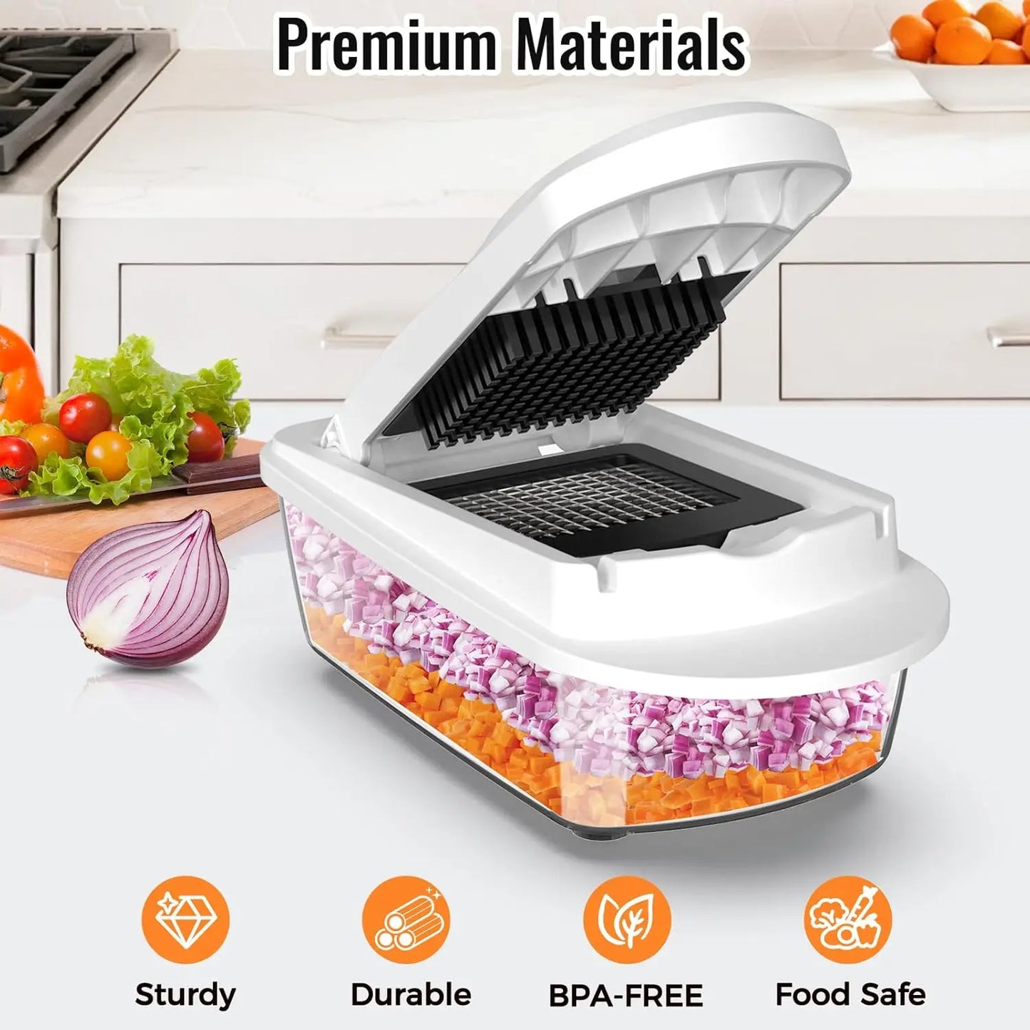 8-Blade Vegetable Chopper with Container, Multi-Function Slicer - Dishwasher Safe