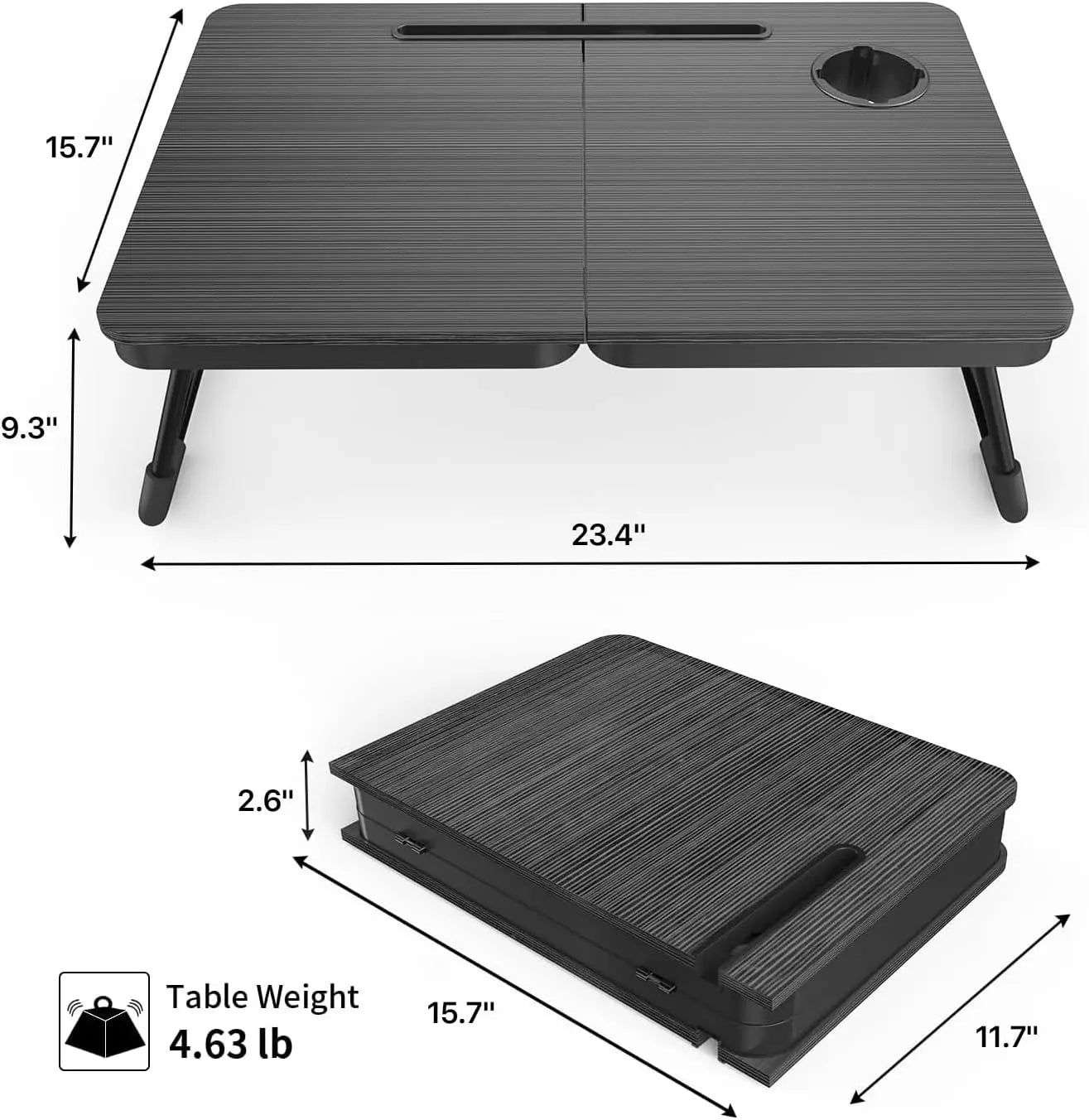 Large Foldable Laptop Tray – Bed/Sofa Desk with Cup Holder & Tablet Slot for Eating, Writing & Studying