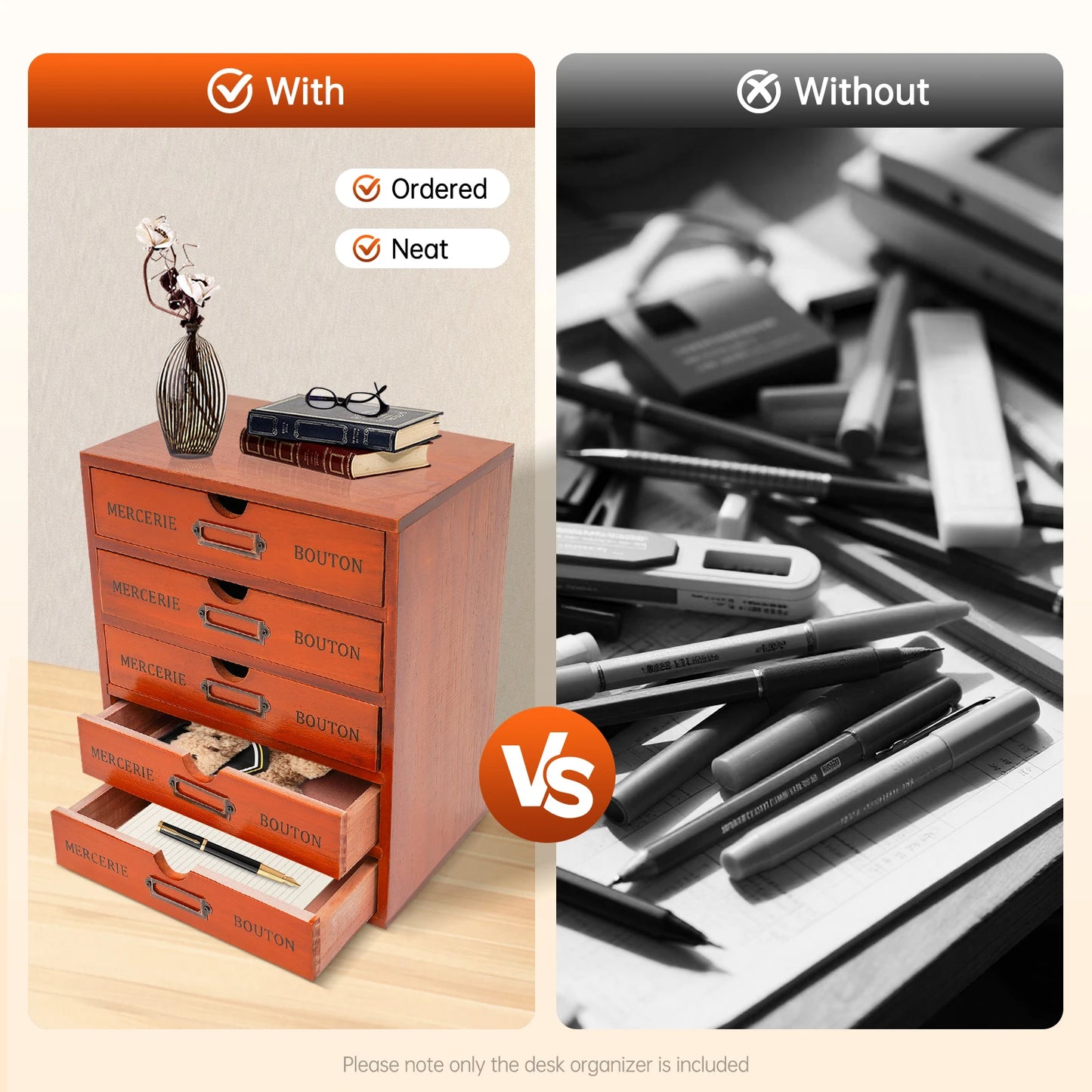5‑Drawer Wooden Storage Organizer – Small Desktop Drawer Unit (9" × 7")