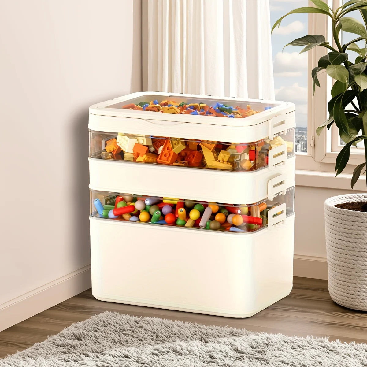 Large Capacity, Durable, Portable, Stackable Storage Box/Organizer with Handle