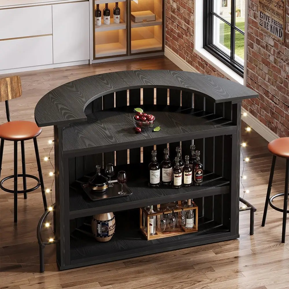 39 Inch Home Bar Unit with Footrest and Mini Wine Cabinet