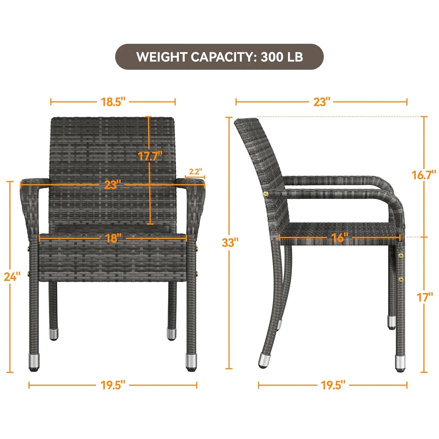 2pcs - Stackable All-Weather Rattan Chairs w/Armrests, Steel Frame, Outdoor
