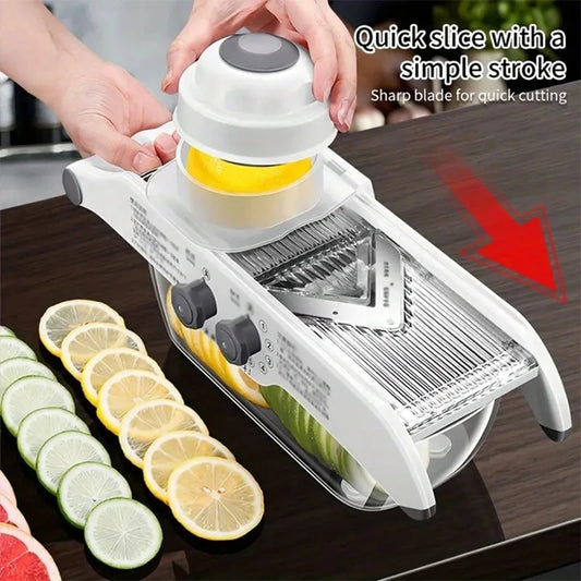 Adjustable Vegetable Slicer – Multi‑Blade Food Cutter & Julienne Machine with Drain Basket