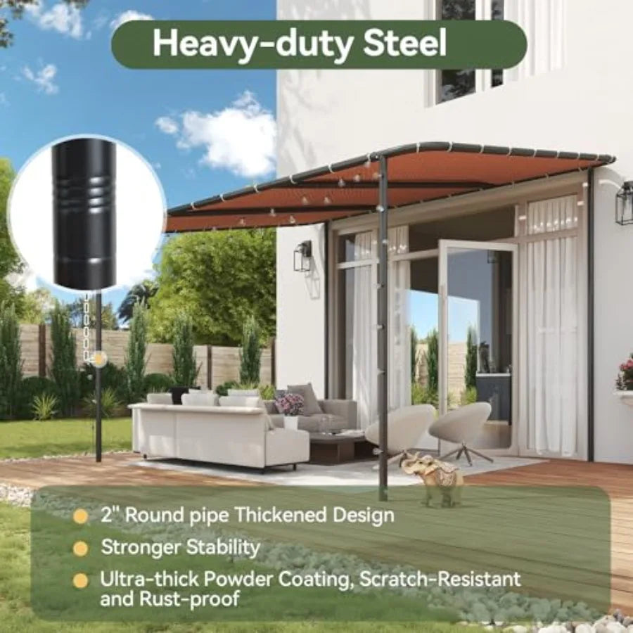 10x12 Lean to Gazebo Outdoor Pergola with Water Resistant UV-Resistant Wall-Mounted Canopy Sloped Roof Awning for Patio or Backyard