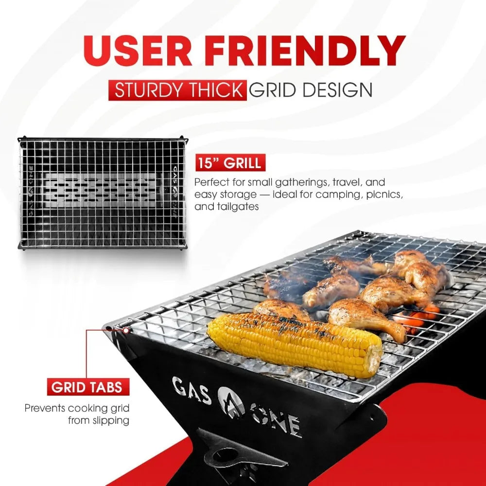 15" Foldable Charcoal Grill – Portable Outdoor BBQ for Camping, Backyard & Patio