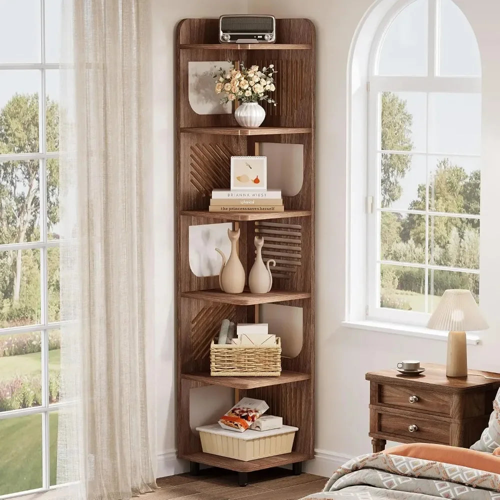 Freestanding Corner Display Shelf | Narrow Bookshelf & Storage Organizer