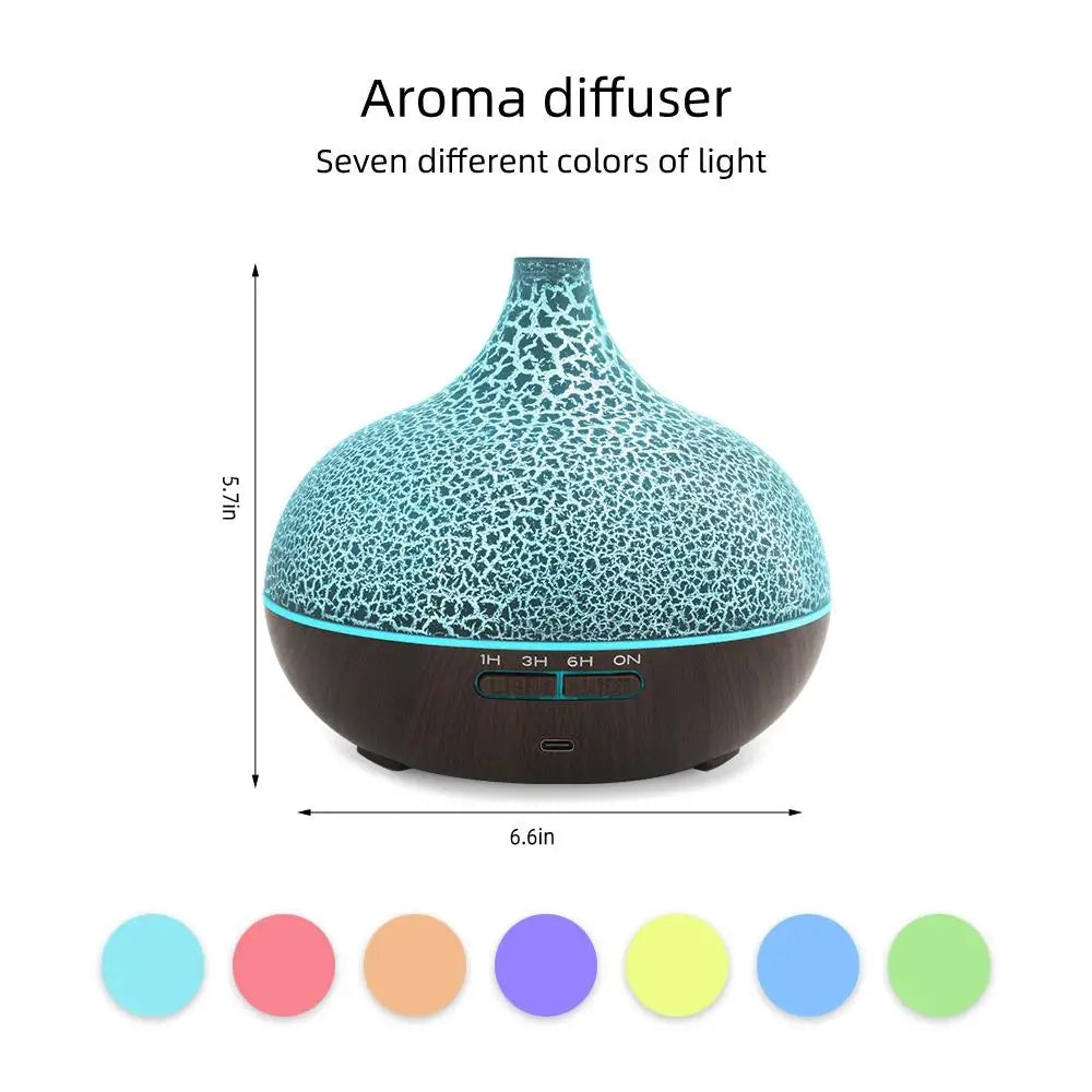 Essential Oil Diffuser Humidifier, Ultrasonic Wood Grain Aroma Diffuser with Remote, LED Flame Night Light&Timer