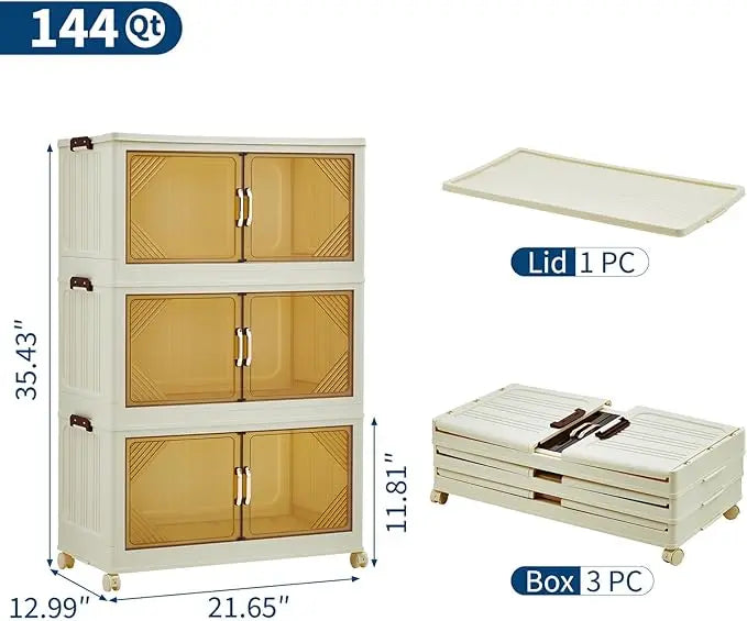 Stackable Storage Bins, Plastic Bins for Storage with Lids, Magnetic Doors