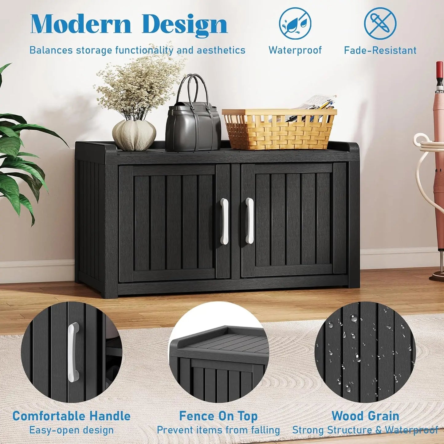 Entryway Shoe Organizer Bench, Waterproof UV-Resistant Shoe Storage Cabinet with Adjustable Shelves