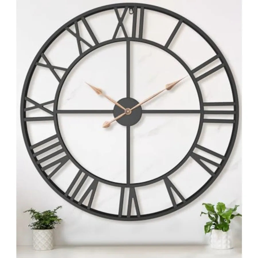 Extra Large Wall Clock, Round, Silent Industrial - Metal with Big Numerals