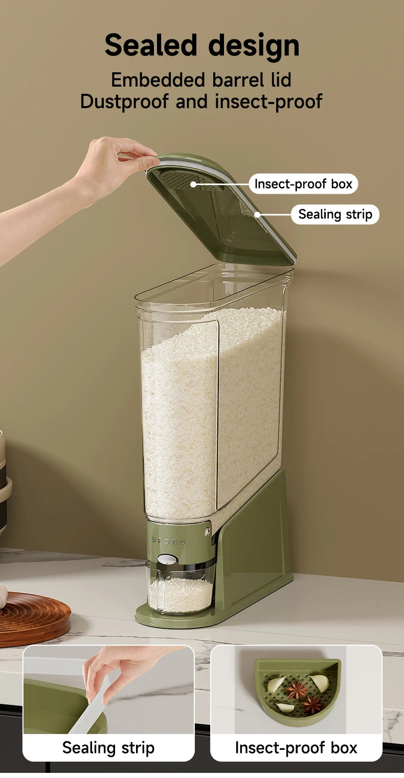 11/22lb. Sealed Rice & Cereal Dispenser – Moisture‑Proof, Insect‑Proof Storage Bucket with Measuring Cup