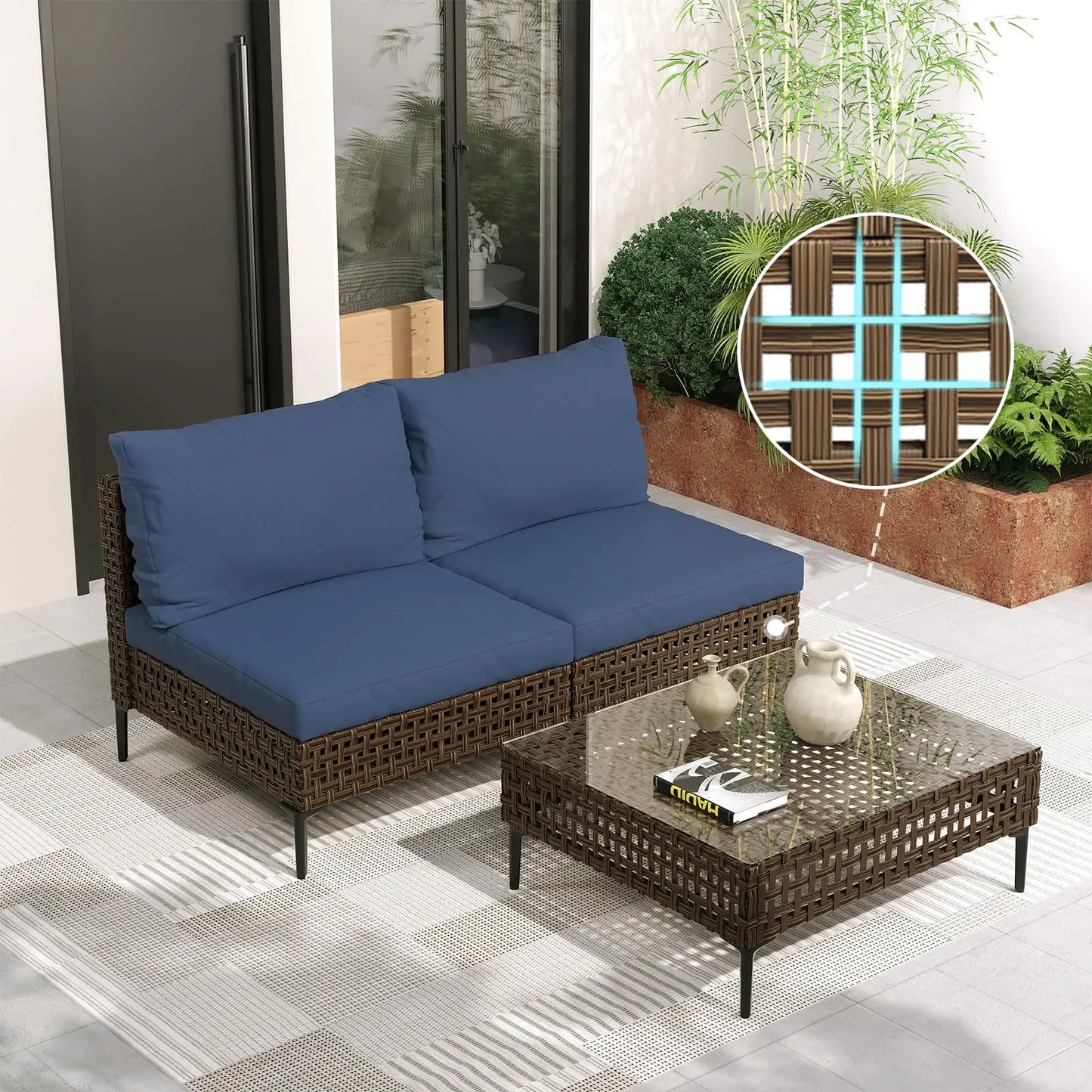 7‑Piece Outdoor Conversation Set – Wicker Sectional Patio Sofa with Water‑Resistant Thick Cushions