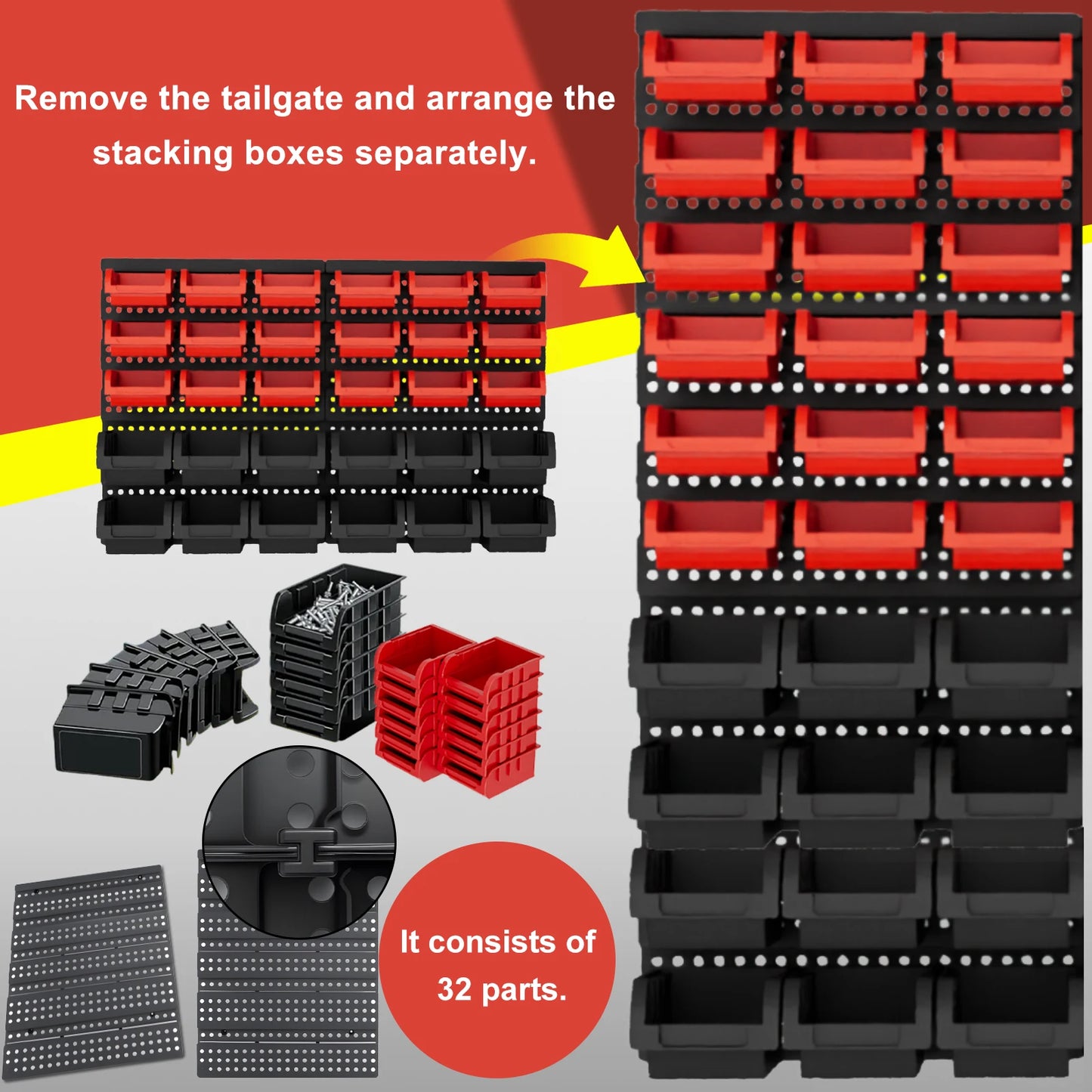 30‑Piece Wall‑Mounted Storage Bins Set – Plastic Garage Organizer Rack System for Tools & Hardware