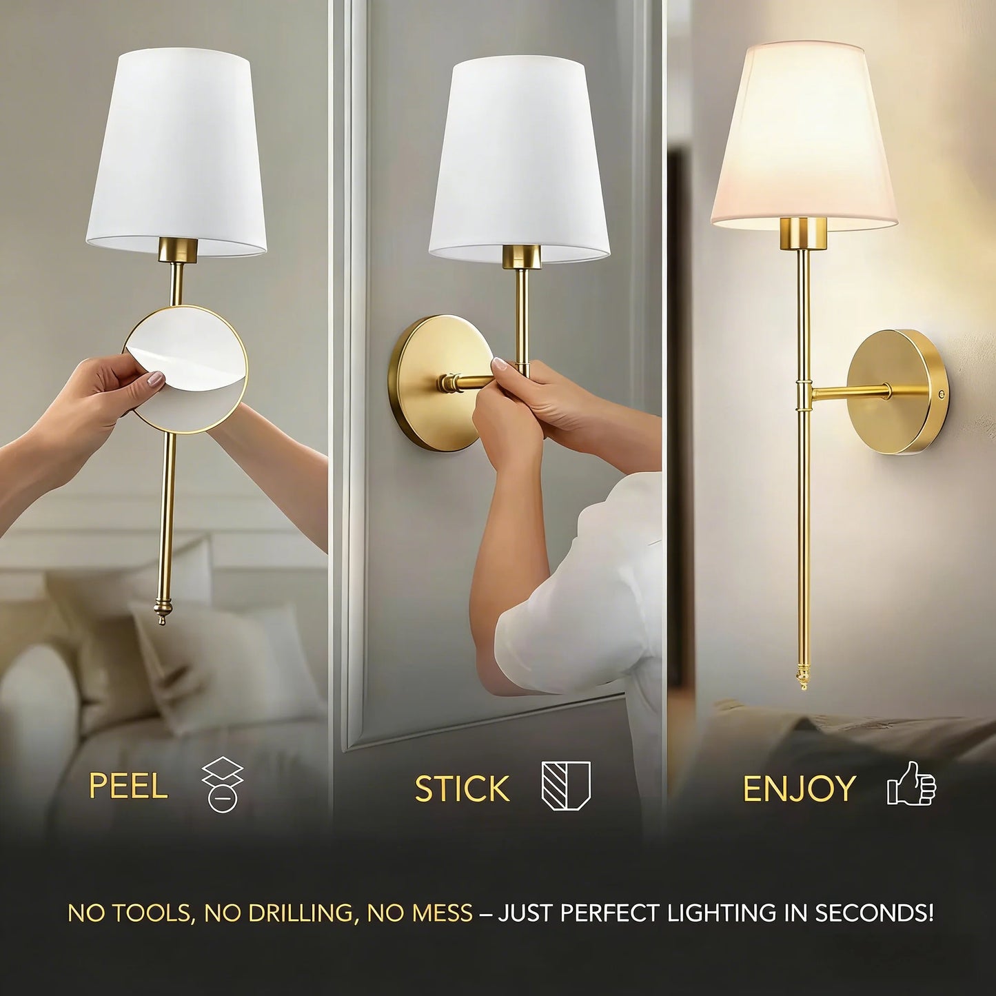 Cordless LED Wall Sconces – Battery‑Powered, Adhesive‑Mounted Wall Lights for Easy No‑Drill Installation