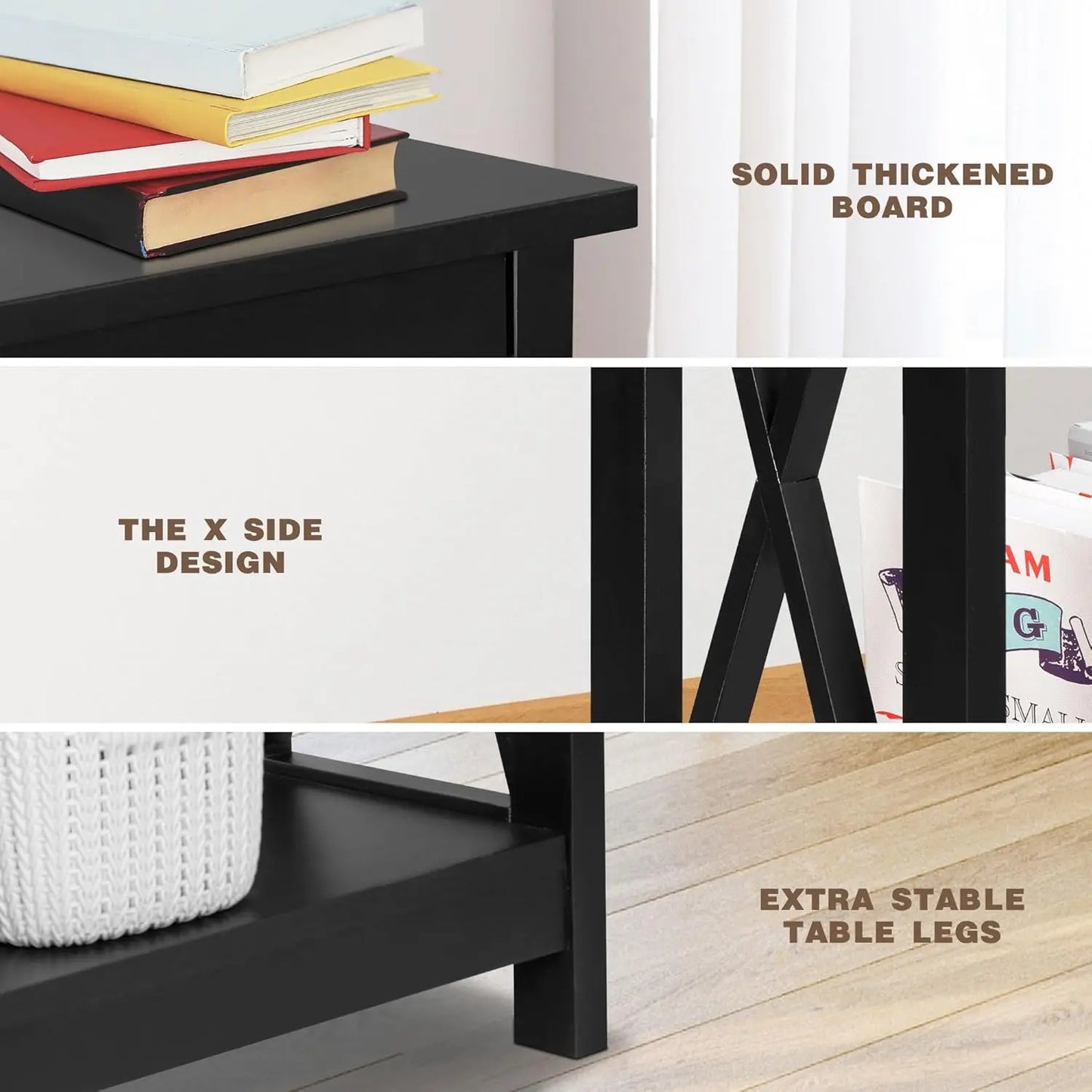 39.5" Narrow Console Table with 2-Tier Storage Shelf, Black Finish