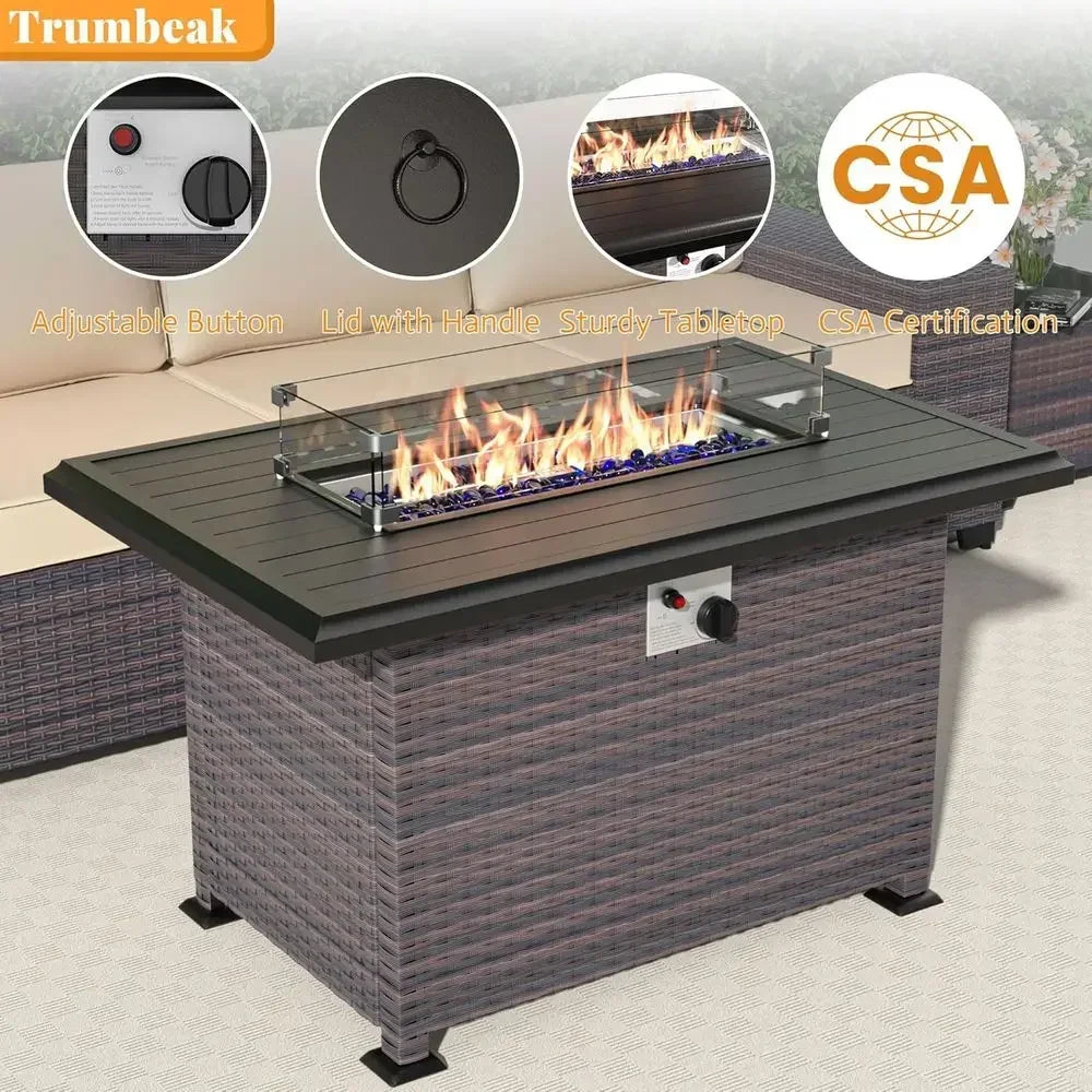 10‑Piece Outdoor Patio Furniture Set – PE Rattan Wicker Sofa Set with Swivel Rocking Chairs & 43" Propane Fire Pit Table