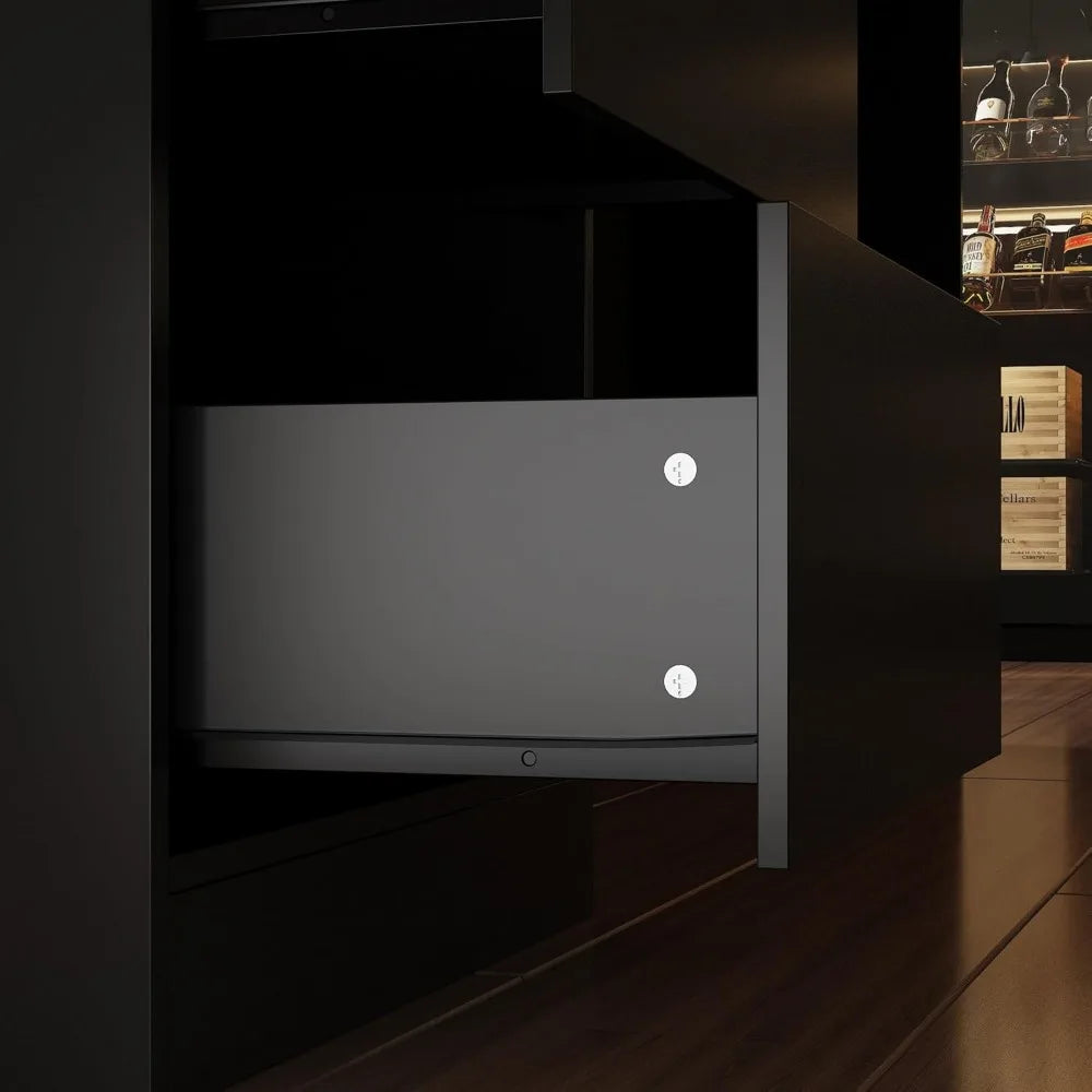 77.6" Kitchen Island with Storage & 3-Color Light with Glass Doors, Adjustable Shelf and Drawers