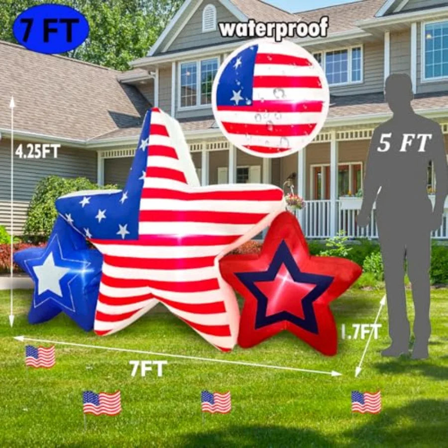 7FT 4th of July Inflatable – Patriotic Stars Outdoor Decoration with Built‑In LED Lights