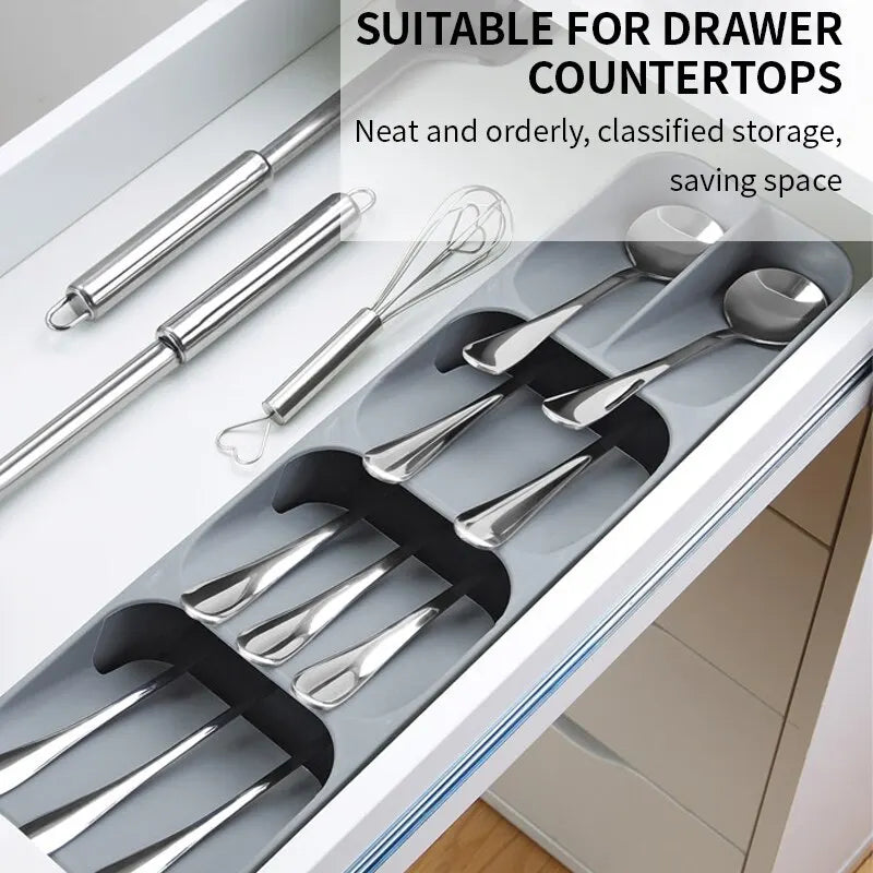 Kitchen Drawer Cutlery Storage Tray Knife Holder Spoon Forks Tableware Organizer Container For Spice Bottles Knives
