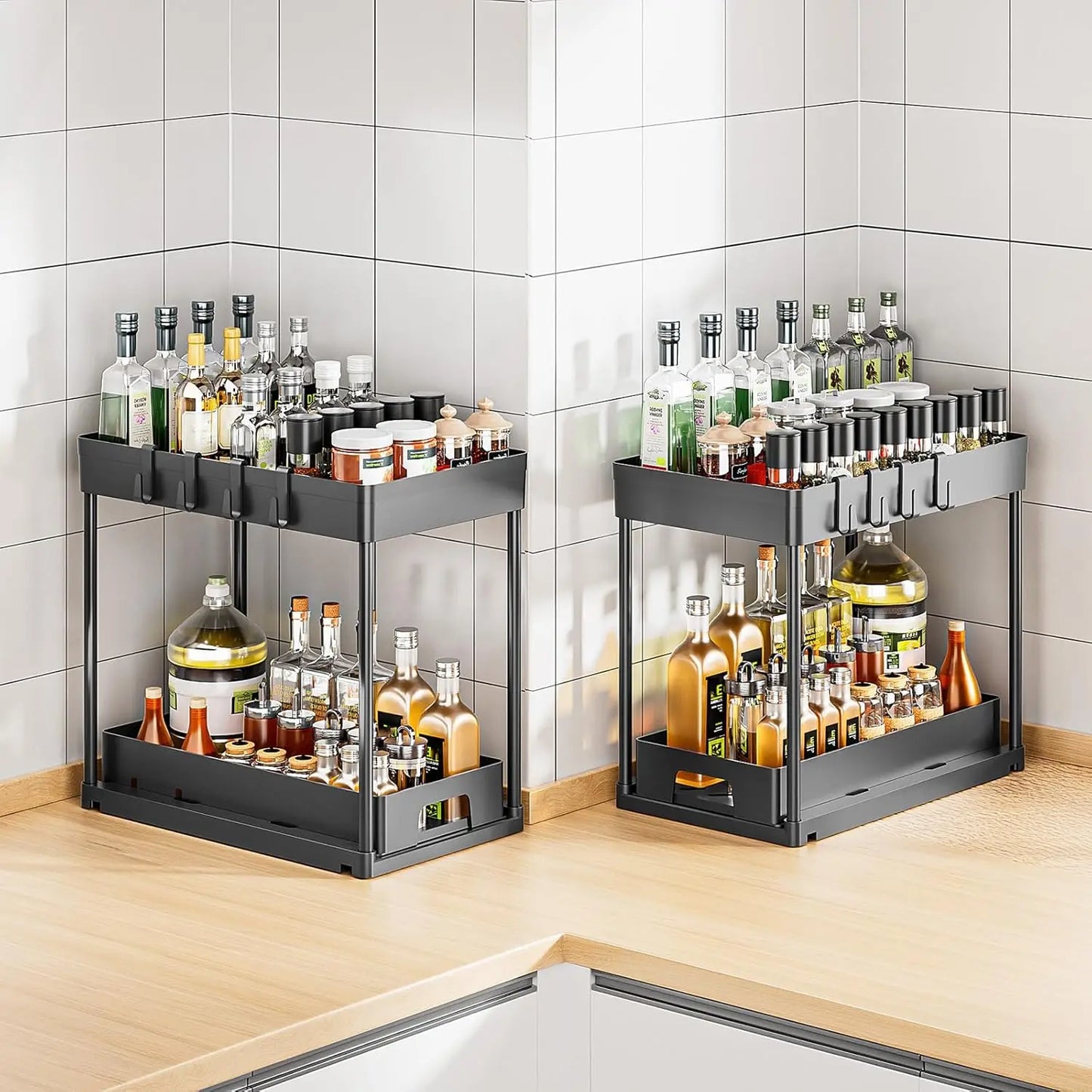 Double Under-Sink Storage Rack, Kitchen Cabinet Storage Rack