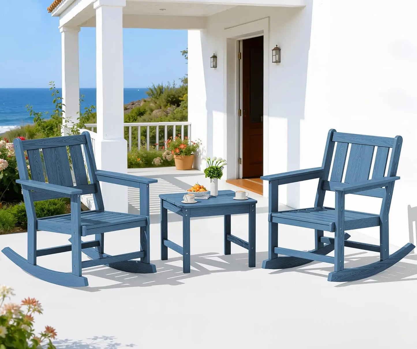 3‑Piece Patio Rocking Chair Set – All‑Weather Chairs with Cushions & Side Table