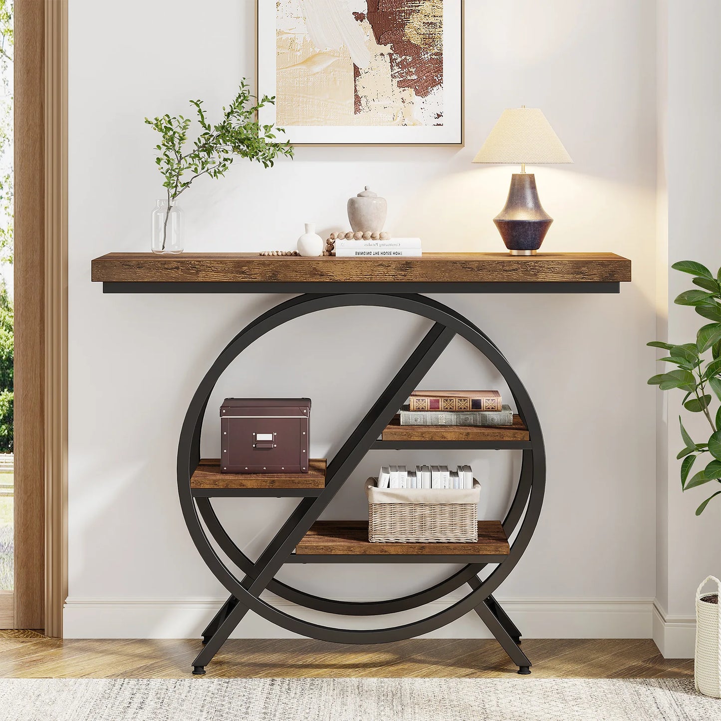 Console Table, 39-Inch Entryway or Sofa Table with Thickened Tabletop, 4- Tier shelves