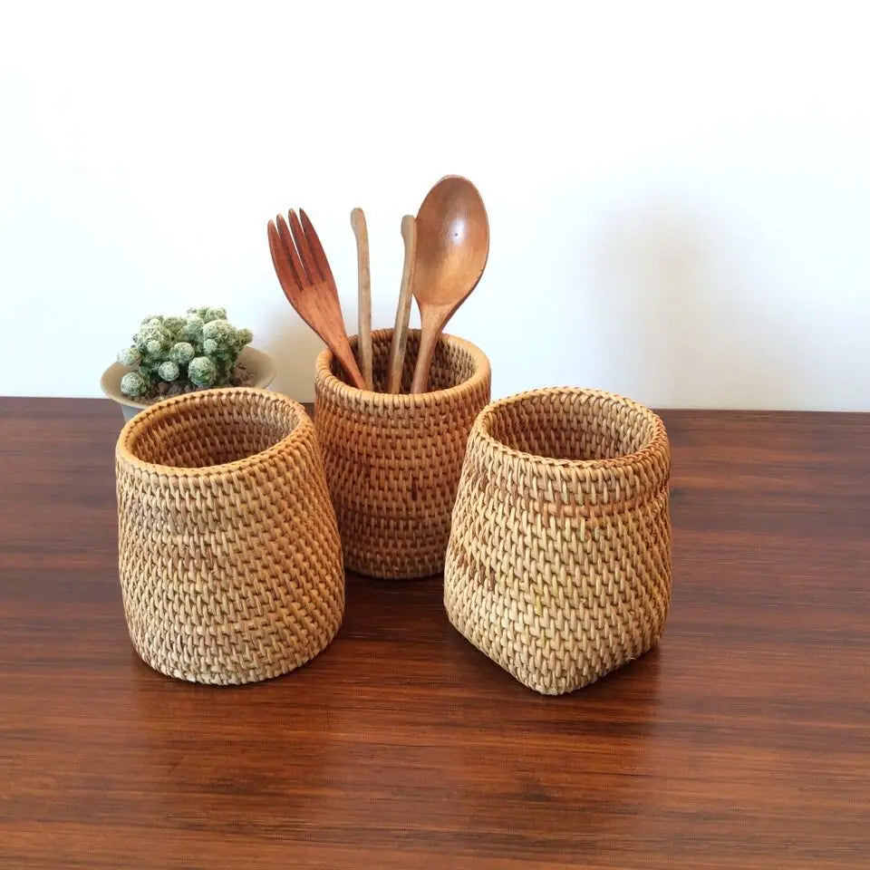 Rattan Utensil Organizer and Storage Baskets