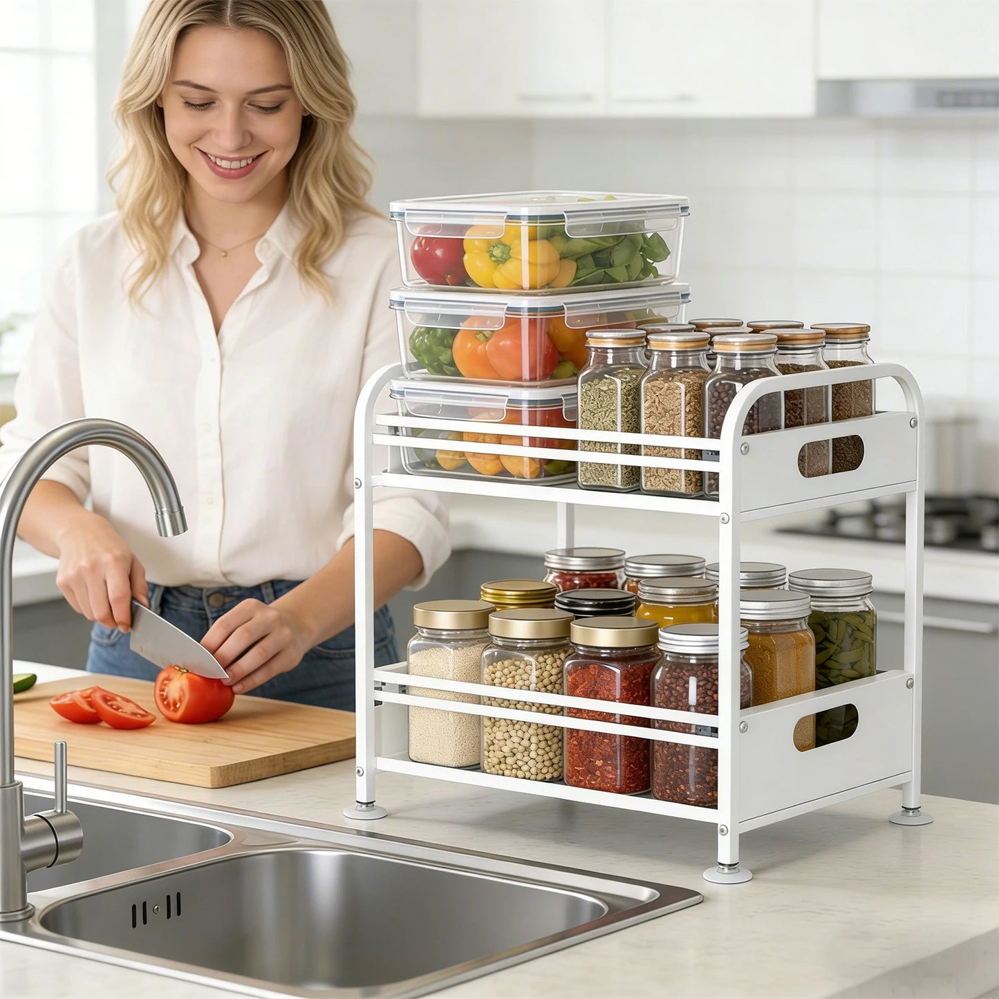 Sliding Cabinet Organizer – 2‑Tier Pull‑Out Storage Rack for Under‑Sink & Pantry Organization