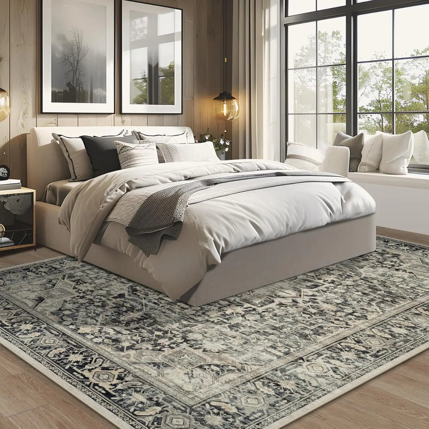 Soft Vintage Washable Area Rug 9x12 with Anti-Skid Backing, Stain Resistant