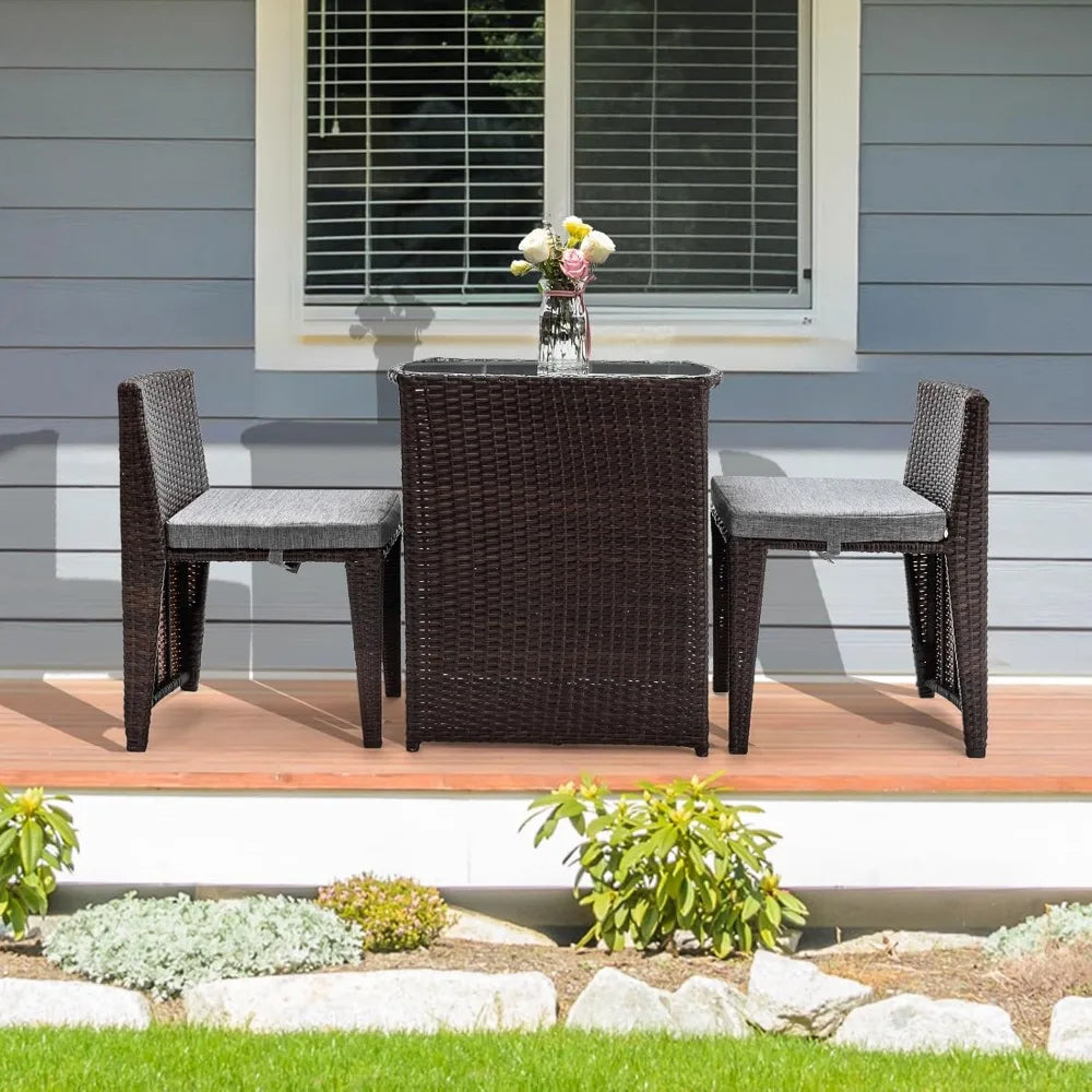 3‑Piece Wicker Patio Set – Outdoor Dining Chairs & Glass‑Top Table