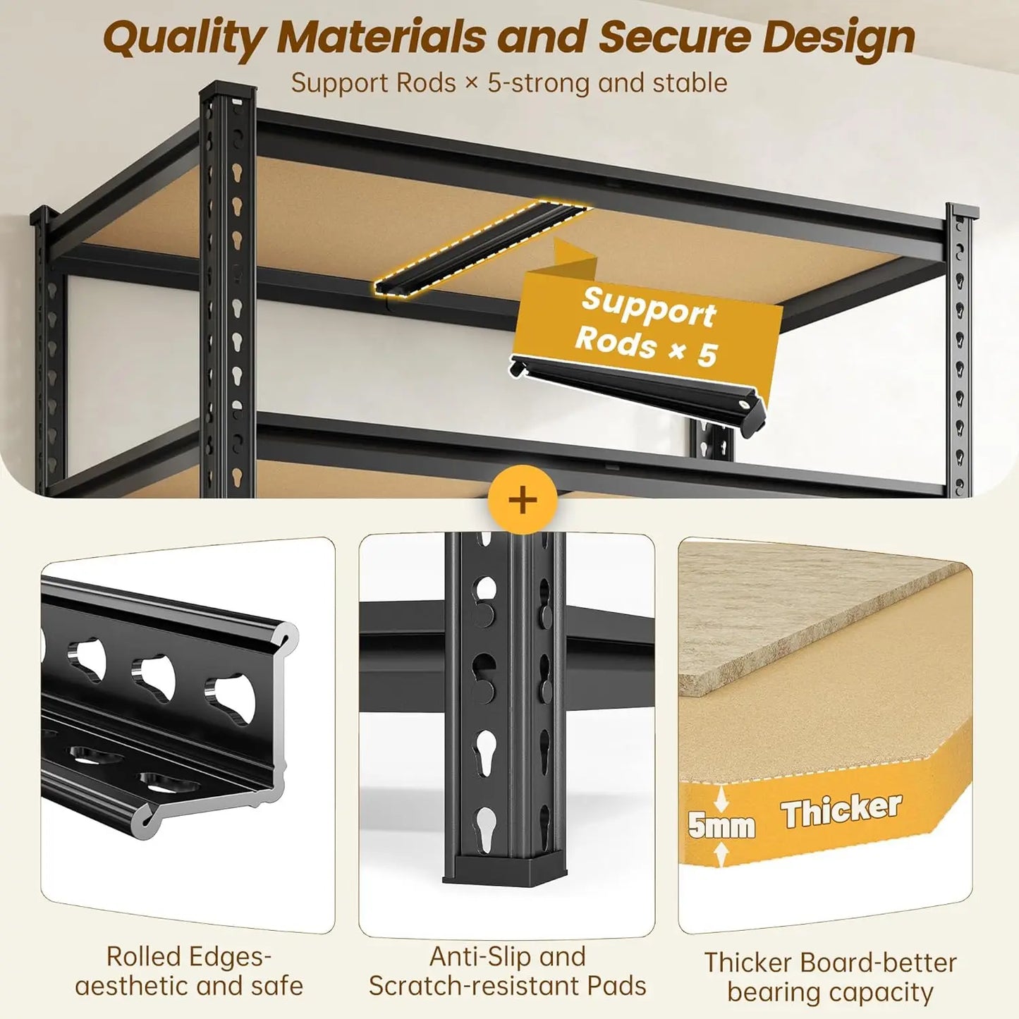 5-Tier Metal Storage Shelves, Adjustable, Capacity for Kitchen And Pantry Organization