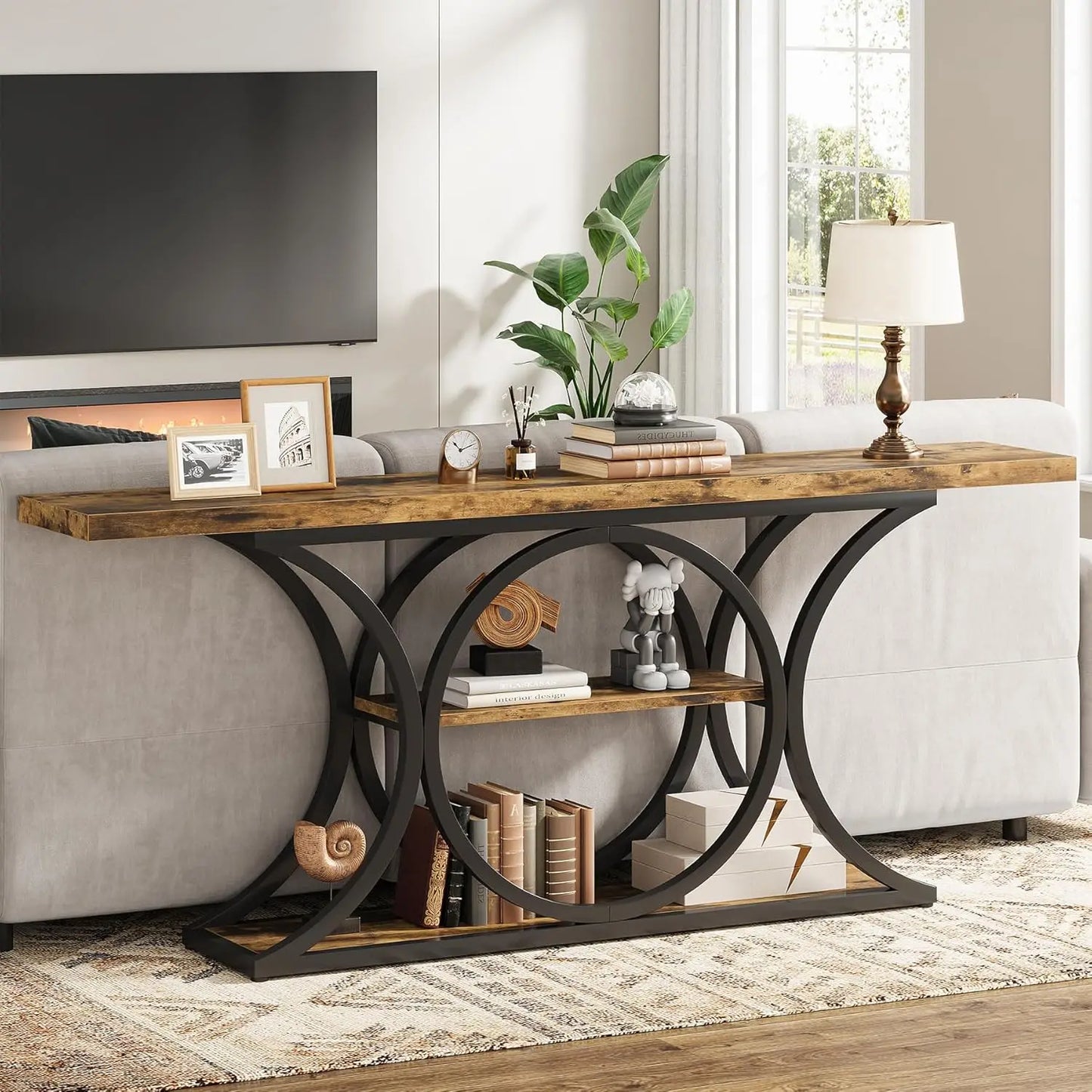 63" Extra Long Sofa Table, Rustic Entry Console Table