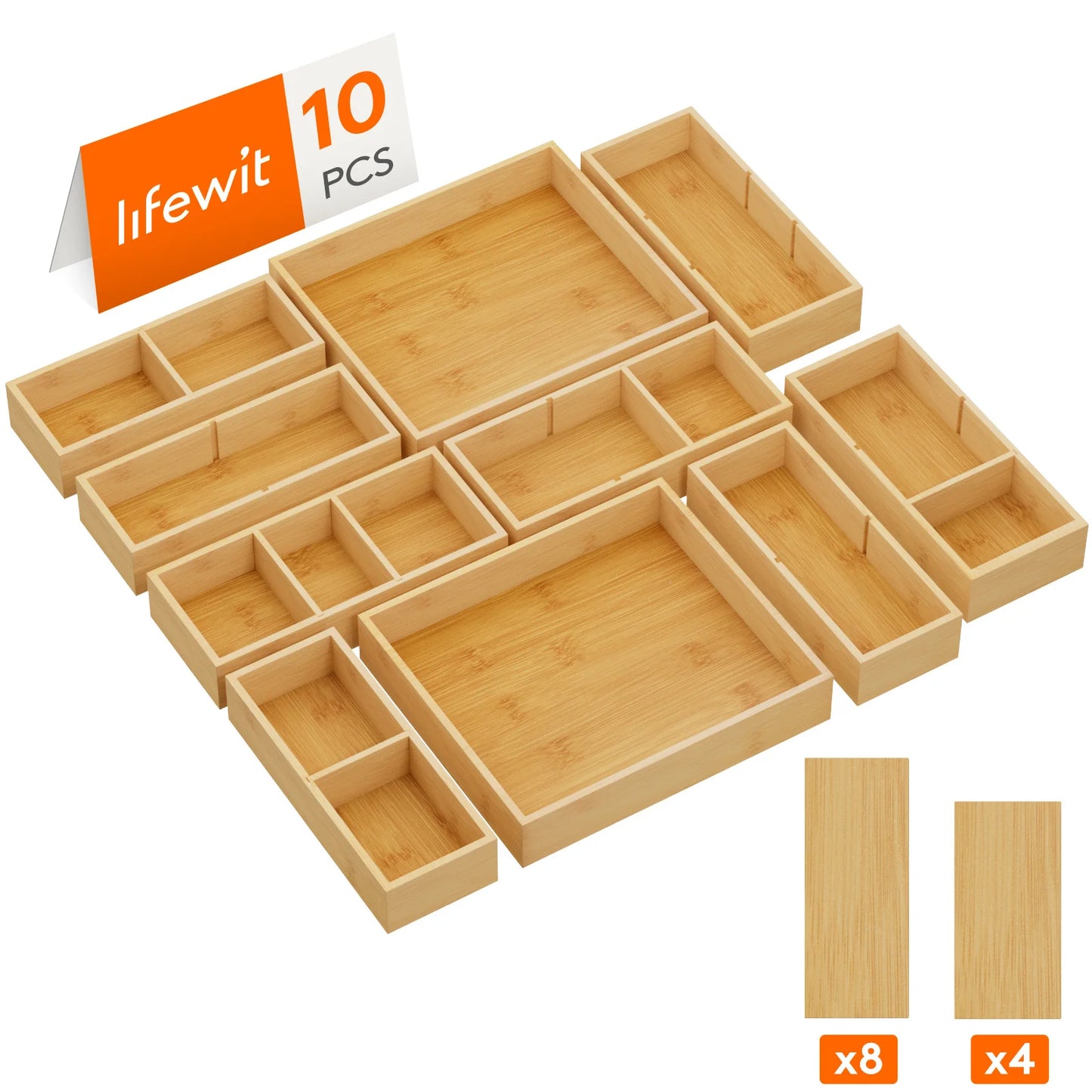 Adjustable Bamboo Wooden Drawer Dividers, Stackable Storage Box