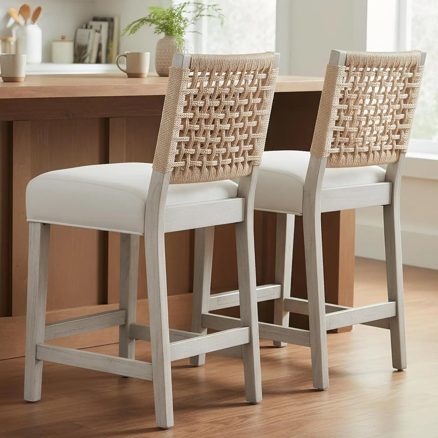 27" Counter Height Bar Stools, Set of 2 – Modern Upholstered Kitchen Island Chairs