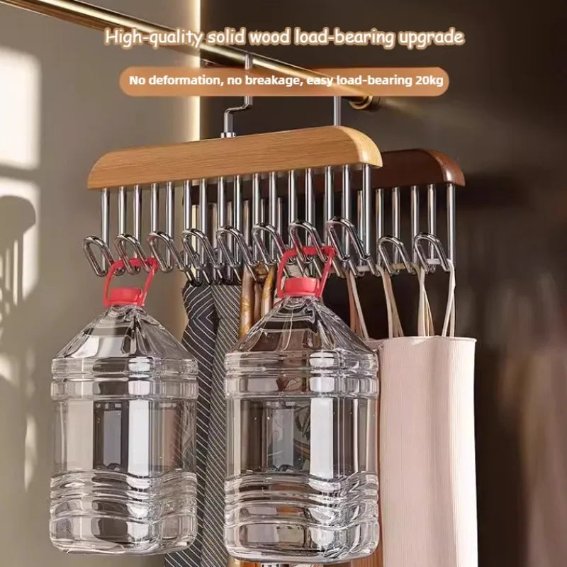 Multi-Functional Solid Wood Hanger Featuring 8 Hooks, Perfect for Apartments and Bedrooms Without Crowding