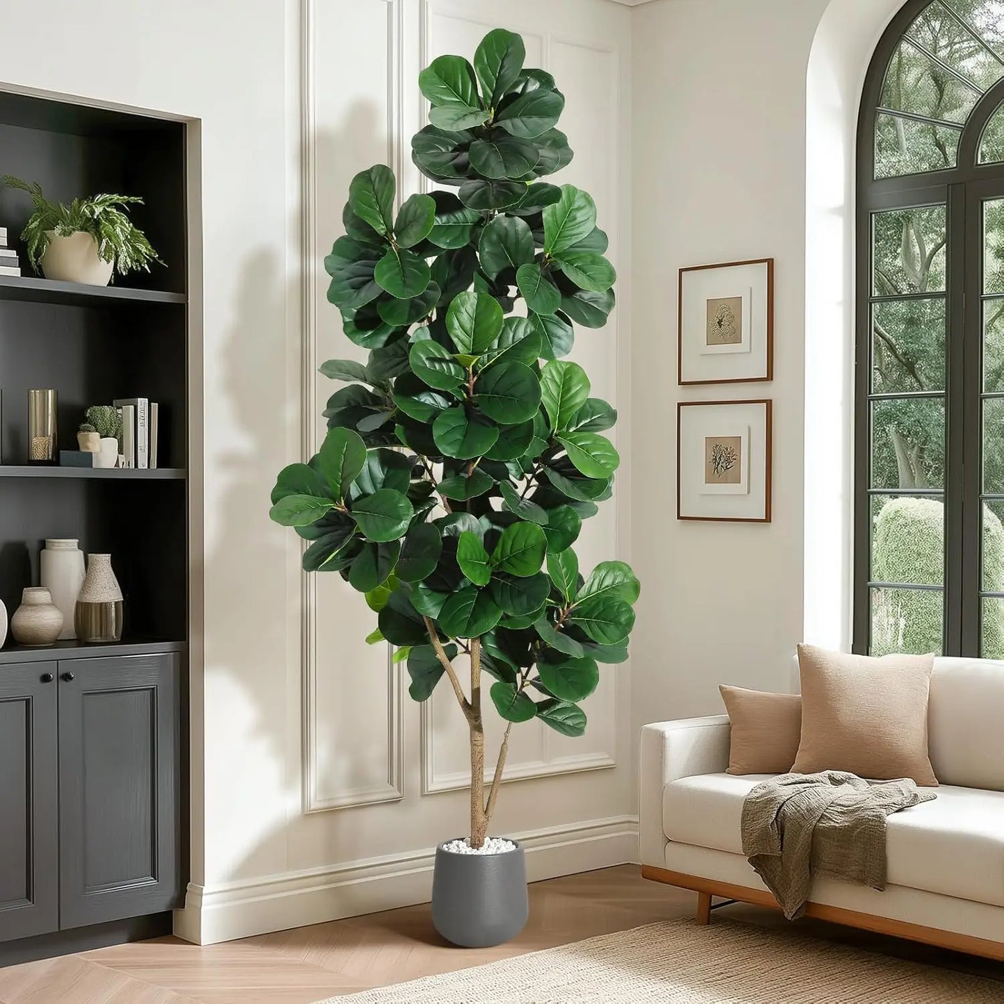 4–7FT Artificial Fiddle Leaf Fig Tree – Realistic Faux Ficus Lyrata with Lush Leaves in White Planter Pot