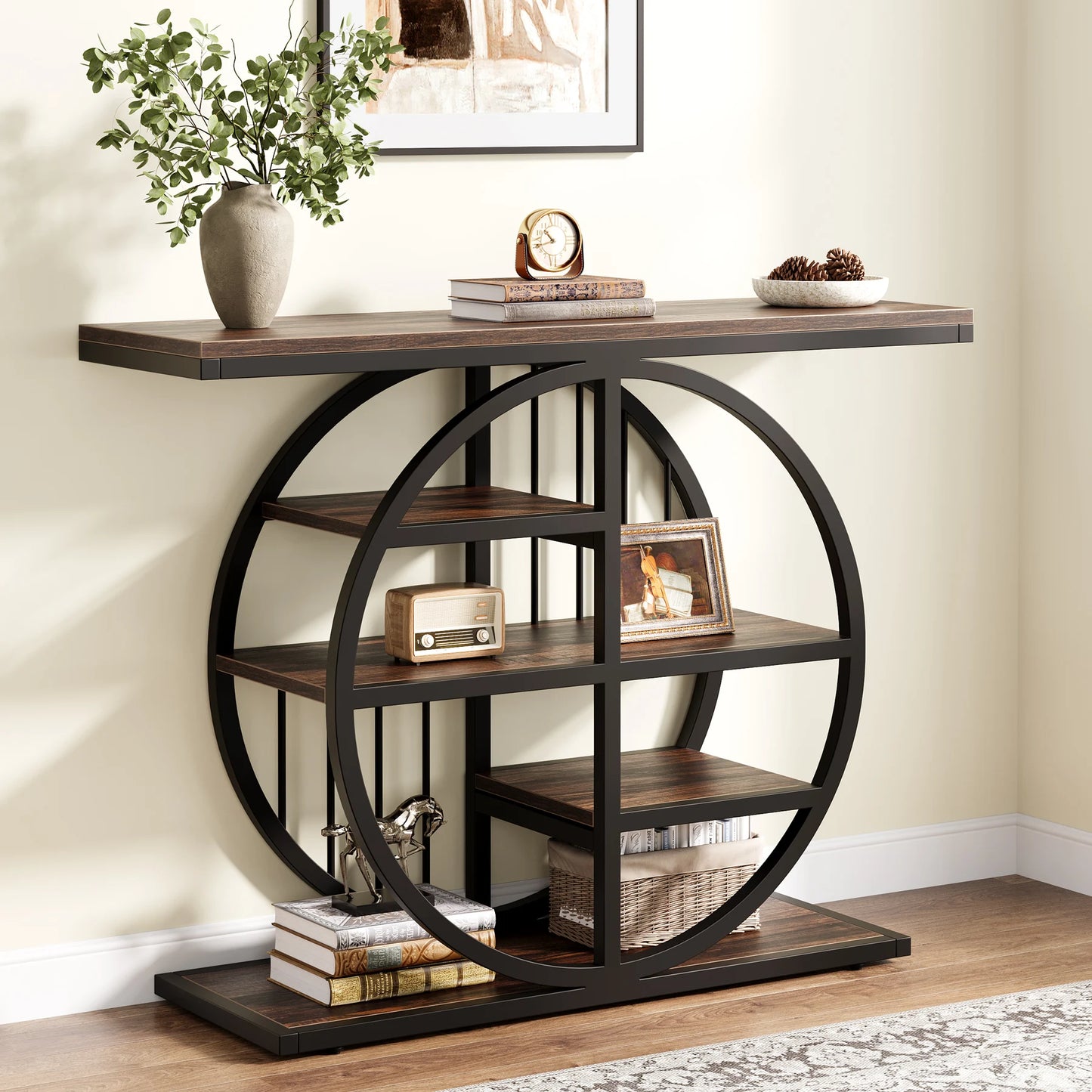Console Table, 39-Inch Entryway or Sofa Table with Thickened Tabletop, 4- Tier shelves