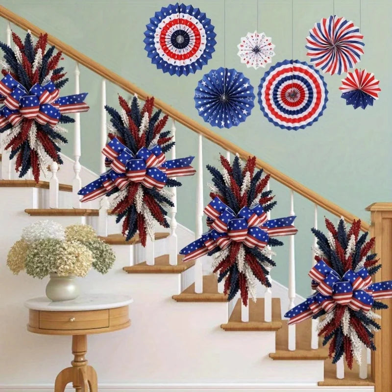 Patriotic Wreath for Front Door 4th of July Wreath White Independence Day Blue Red Wreath for Memorial or Independence Day