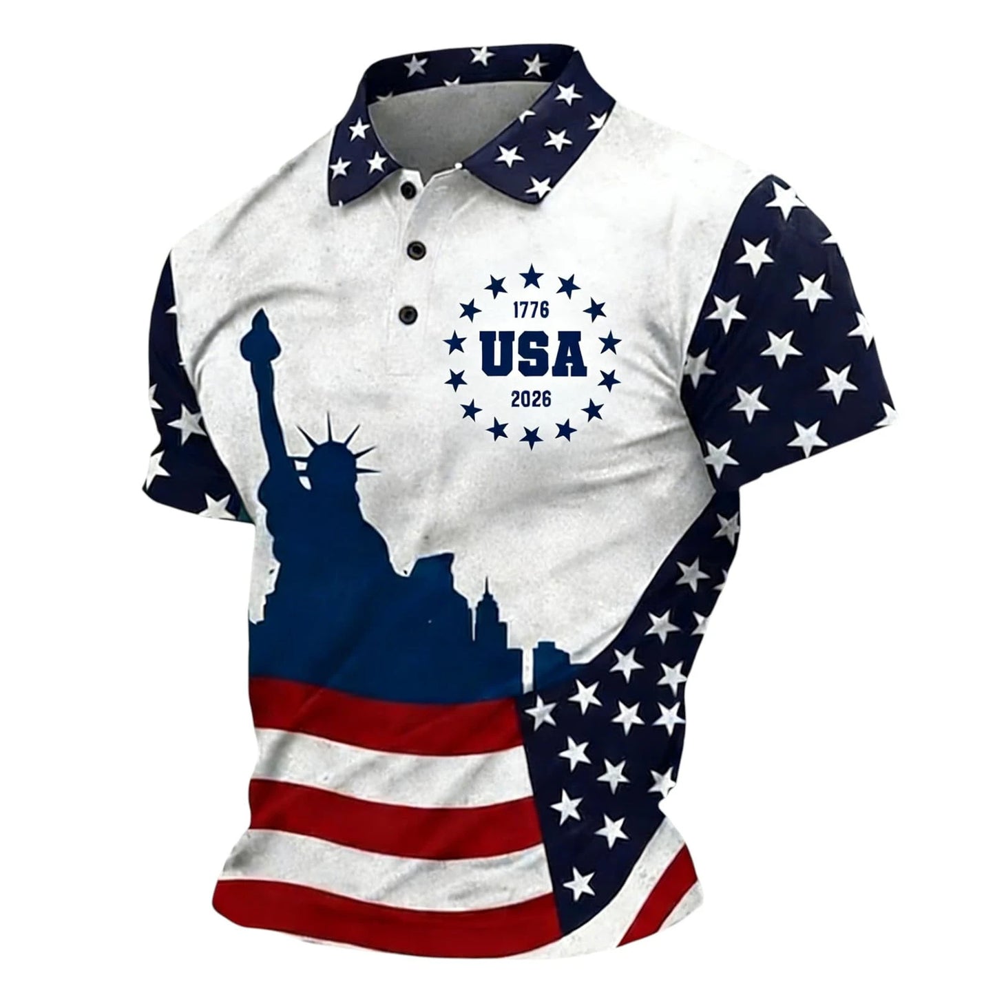 Casual Short Sleeve Polo Shirt - We The People, Men's 250th Anniversary National Flag Print Casual Short Sleeve Polo Shirt