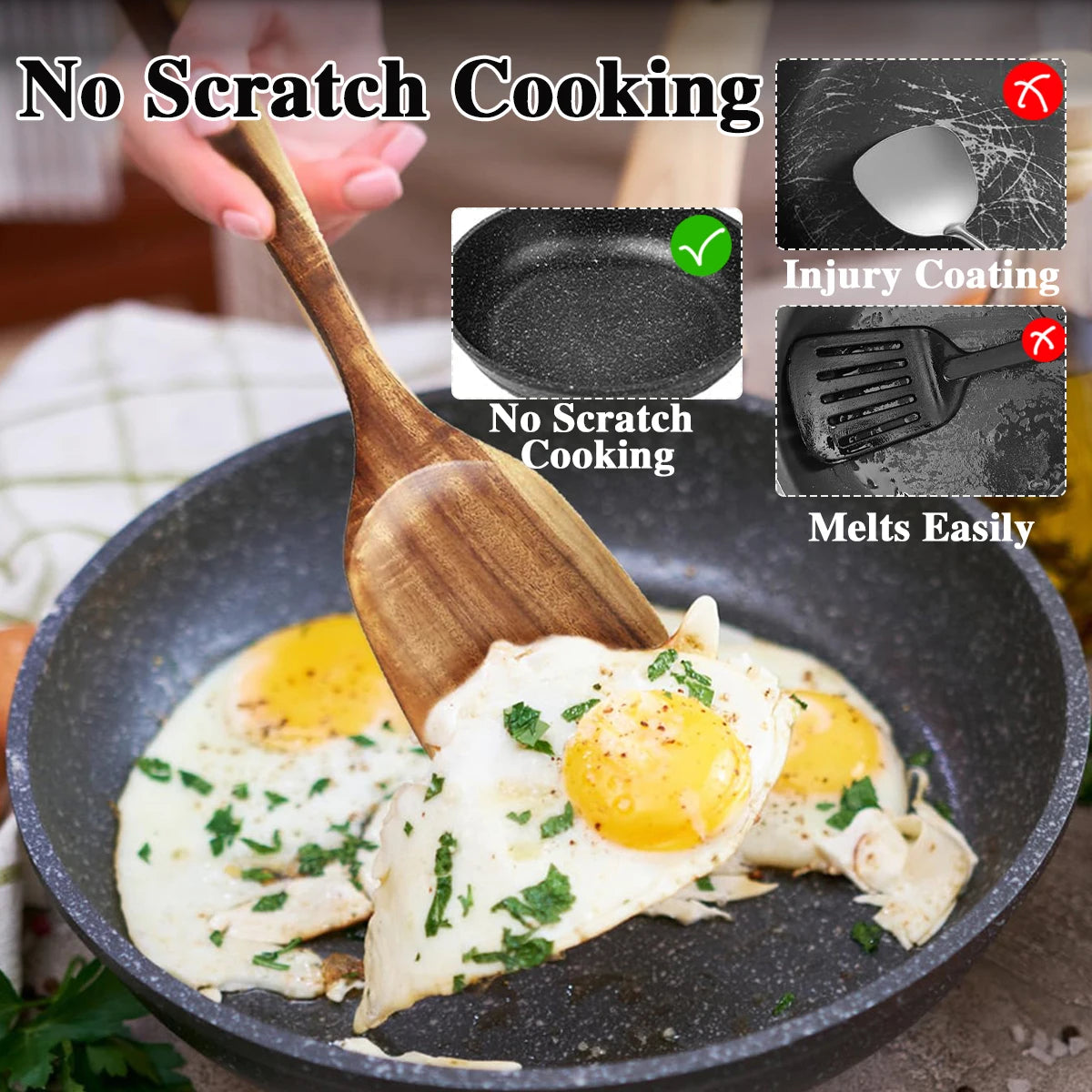 10-Piece Wooden Spoon Set – Kitchen Wooden Utensils for Cooking & Food Prep