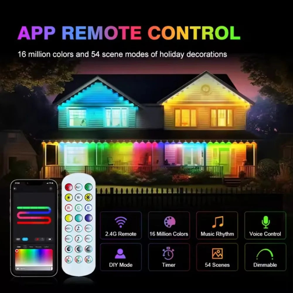 Smart Permanent Outdoor Lights IP67 Waterproof with App Remote Control Music Sync for House Roof Decor