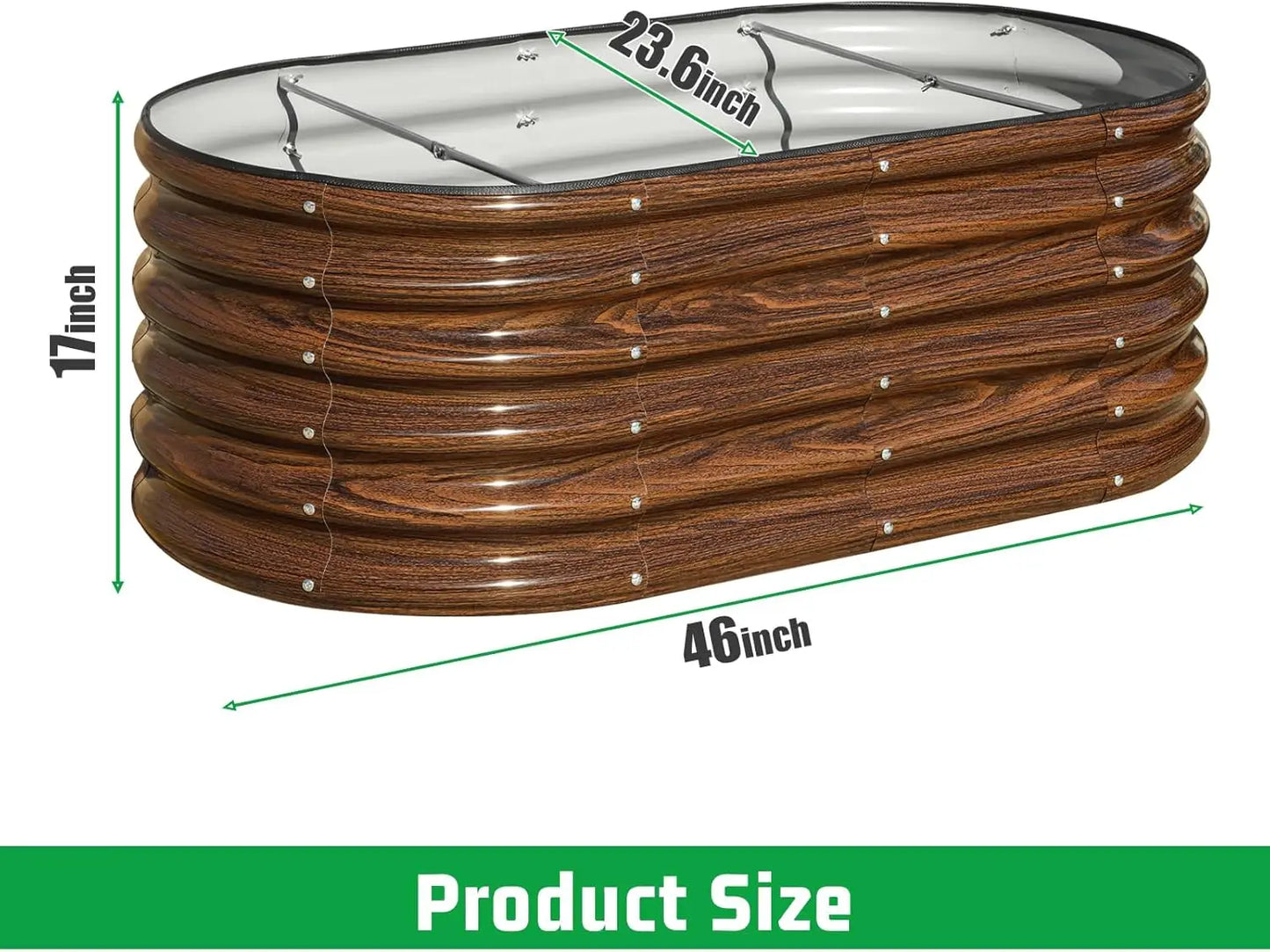 17" Tall Galvanized Metal Planter Set – 3‑Piece Oval Raised Garden Boxes